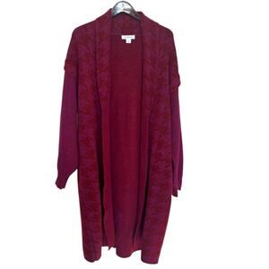Liz Claiborne Women’s Houndstooth Maxi Cardigan Duster Burgundy Size XL
